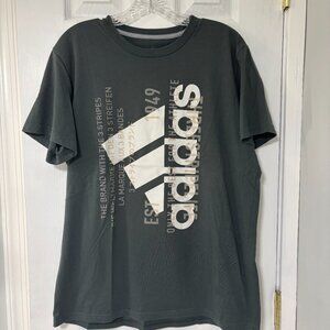 Adidas Men's Grey Short Sleeve Graphic Logo T-Shirt Large